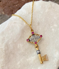 Arman Ruby and Diamond Key Pendant Necklace
