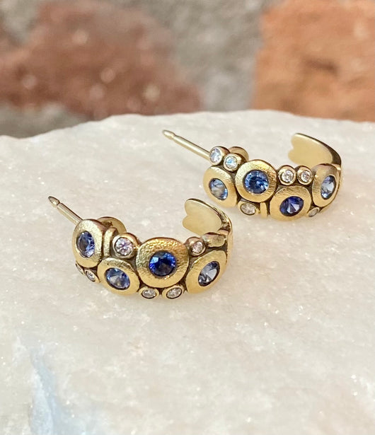 Alex Sepkus 'Candy' Yellow Gold and Blue Sapphire Huggie Earrings