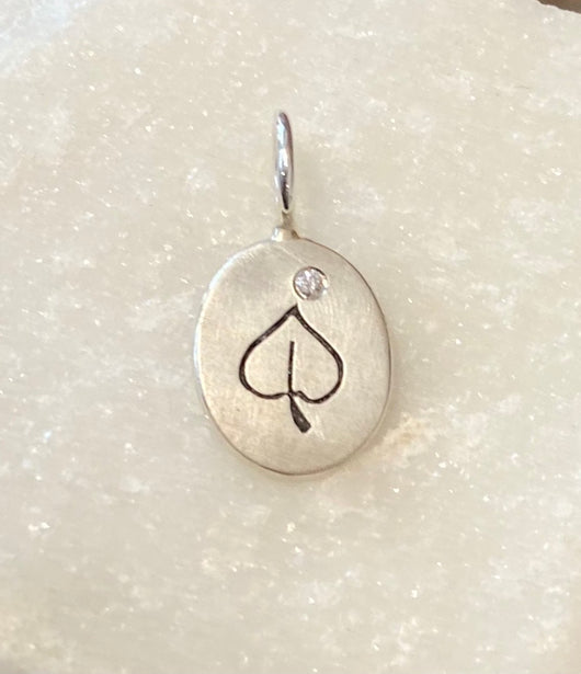 Heather Moore Mini Sterling Silver and Diamond Oval Aspen Leaf Charm