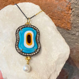 Ara Diamond, Pearl and Glass Evil Eye Pendant Necklace