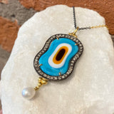 Ara Diamond, Pearl and Glass Evil Eye Pendant Necklace