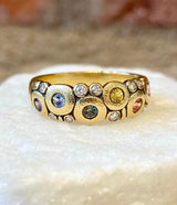Alex Sepkus Pastel Rainbow Sapphires, Diamonds and Yellow Gold "Candy" Dome Ring