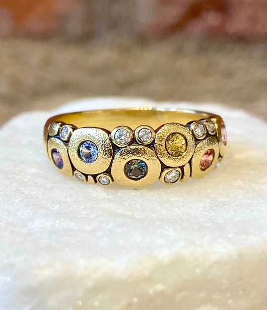 Alex Sepkus Pastel Rainbow Sapphires, Diamonds and Yellow Gold 