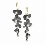 John Iversen 4 Part Oxidized Silver and Pearl Hydrangea Dangle Earrings