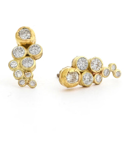 Jessica Weiss White Diamond and Yellow Gold Cluster Studs