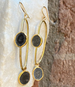 Jessica Weiss Yellow Gold Double Slate Oval Hoops