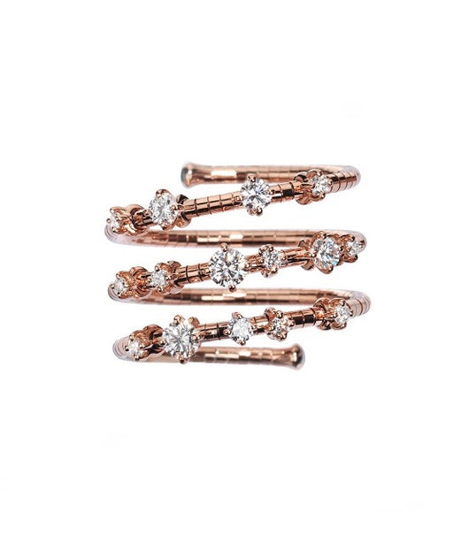 Mattia Cielo 3 Row Diamond and Rose Gold Wrap Ring