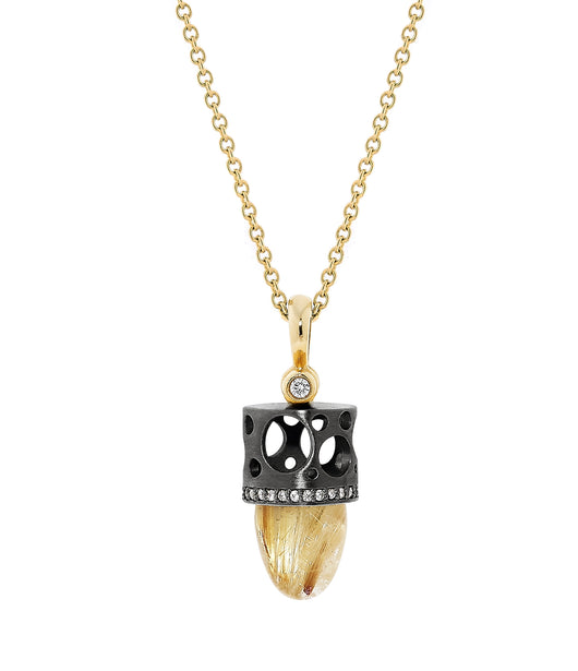 Dana Bronfman Rutilated Quartz and Diamond Bullet Talisman Pendant Necklace