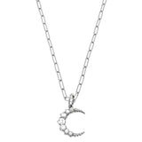 Sethi Couture White Gold and Diamond Crescent Moon Pendant on Figaro Chain