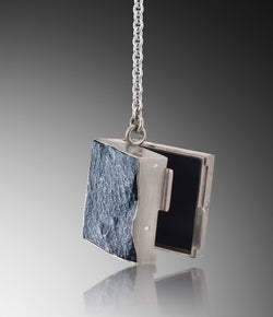Pat Flynn Hematite, Diamond and White Gold Locket Necklace