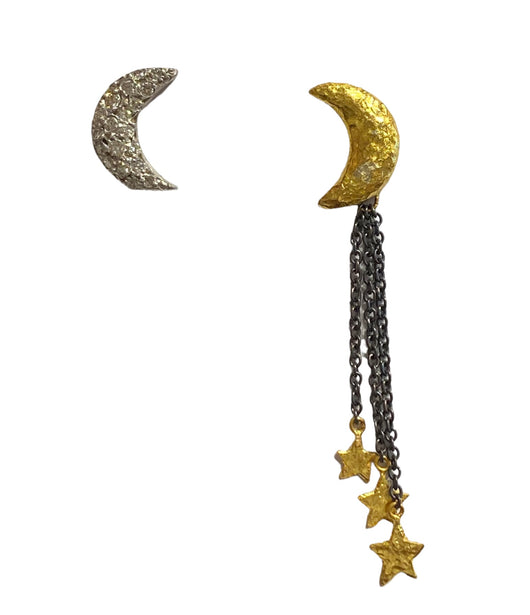 Ara 24k Gold and Diamond Asymmetric Moon Earrings