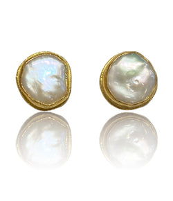 Ara 24k Gold Large Pearl Post Earrings