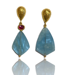 Ara 24k Gold Aquamarine and Ruby Drop Earrings