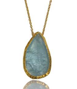 Ara 24k Gold and Aquamarine Drop Necklace