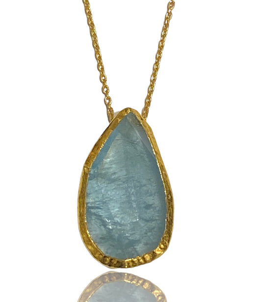 Ara 24k Gold and Aquamarine Drop Necklace