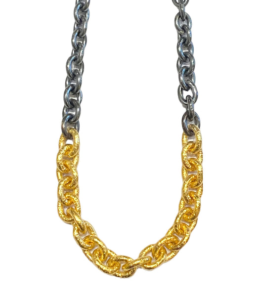 Ara 24k Gold and Oxidized Silver Graduated Link Necklace