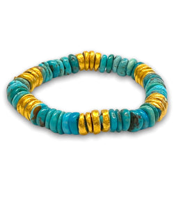 Ara 24k Gold and Turquoise Stretch Bracelet