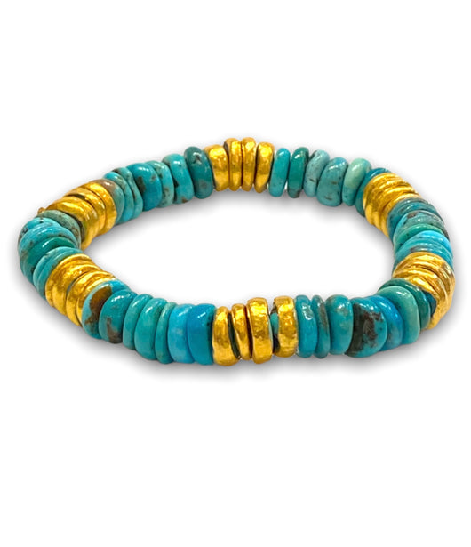 Ara 24k Gold and Turquoise Stretch Bracelet