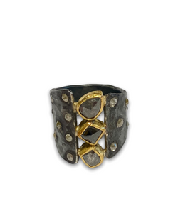 Ara 24kt Gold Triple Raw Diamond Ring
