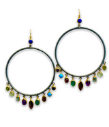 Ara Multi-Gemstone 24k Gold and Oxidized Silver Circle Dangle Earrings