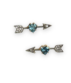 Arman Aquamarine Heart Arrow Stud Earrings