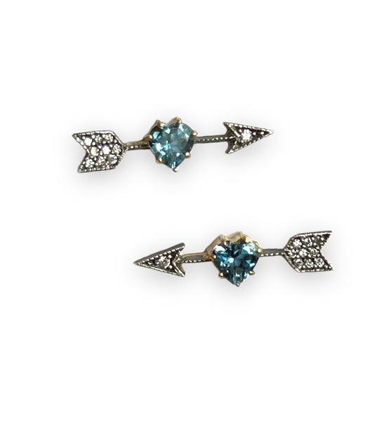 Arman Aquamarine Heart Arrow Stud Earrings