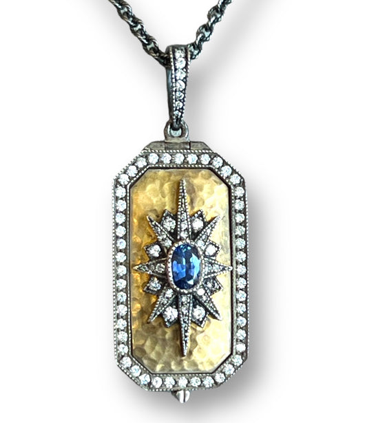 Arman 22kt Gold Rectangular Sapphire Starburst Locket Necklace