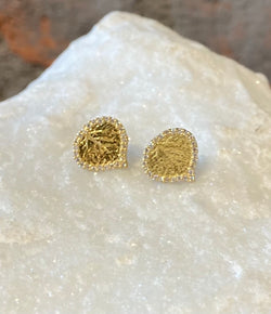 Ross Andrews Small Yellow Gold and Pave Diamond Aspen Leaf Earrings
