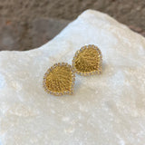 Ross Andrews Medium Yellow Gold and Pave Diamond Aspen Leaf Earrings