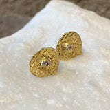 Ross Andrews Yellow Gold Aspen Leaf Earrings with Single Diamond