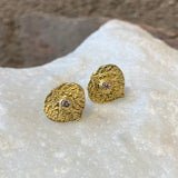 Ross Andrews Yellow Gold Aspen Leaf Earrings with Single Diamond