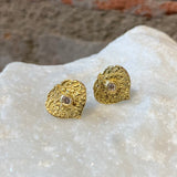 Ross Andrews Yellow Gold Aspen Leaf Earrings with Single Diamond