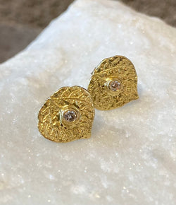 Ross Andrews Yellow Gold Aspen Leaf Earrings with Single Diamond