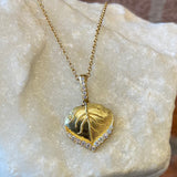Ross Andrews Medium Yellow Gold and Diamond Detail Aspen Leaf Necklace
