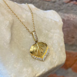 Ross Andrews Medium Yellow Gold and Diamond Detail Aspen Leaf Necklace