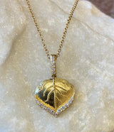 Ross Andrews Medium Yellow Gold and Diamond Detail Aspen Leaf Necklace