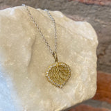 Ross Andrews Yellow Gold and Diamond Skeleton Aspen Leaf Necklace