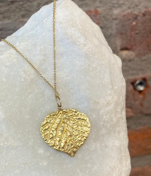 Ross Andrews Extra Large Yellow Gold Aspen Leaf Necklace