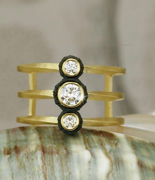 Sarah Graham Twisted 18k Gold Triple Band Diamond Ring