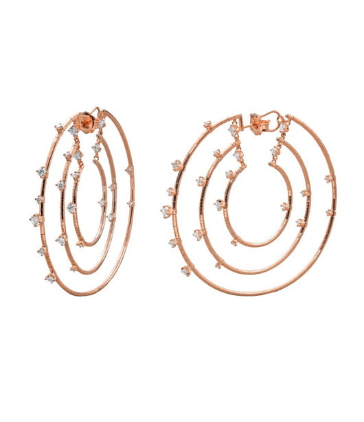 Mattia Cielo 3 Row Rose Gold & Diamond Hoop Earrings