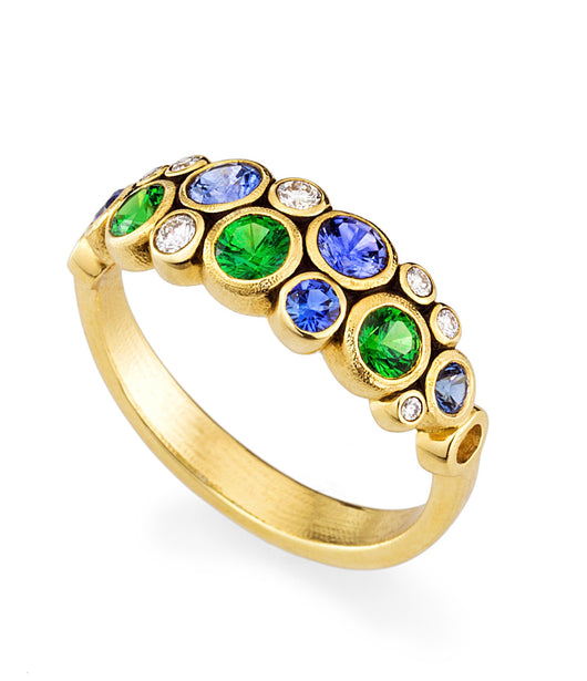 Alex Sepkus Tsavorite, Sapphire, Diamond and Yellow Gold Ring