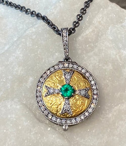 Arman Emerald and Diamond Cross Locket Necklace