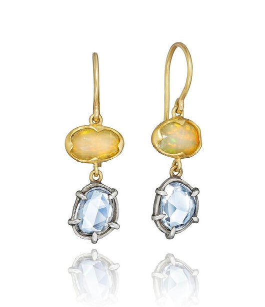 Annie Fensterstock Opal and Sapphire Drop Earrings