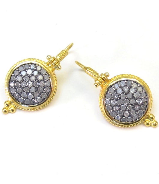 Ara Pave Diamond and 24kt Gold Round Wire Earrings