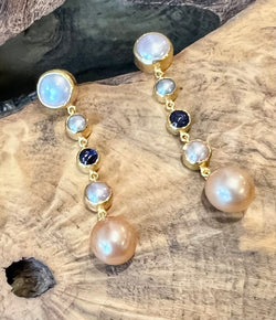 Ara 24k Pearl and Iolite Drop Earrings