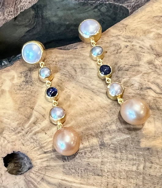Ara 24k Pearl and Iolite Drop Earrings