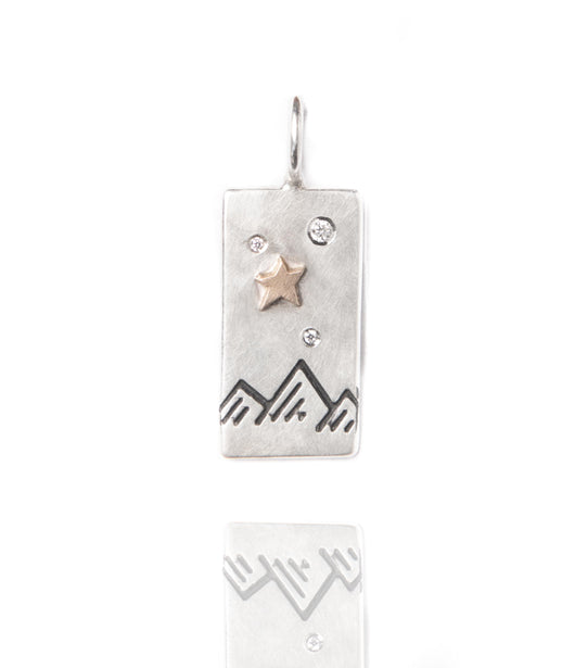 Heather Moore Mountain Stamp and Star Sterling Silver ID Tag Charm