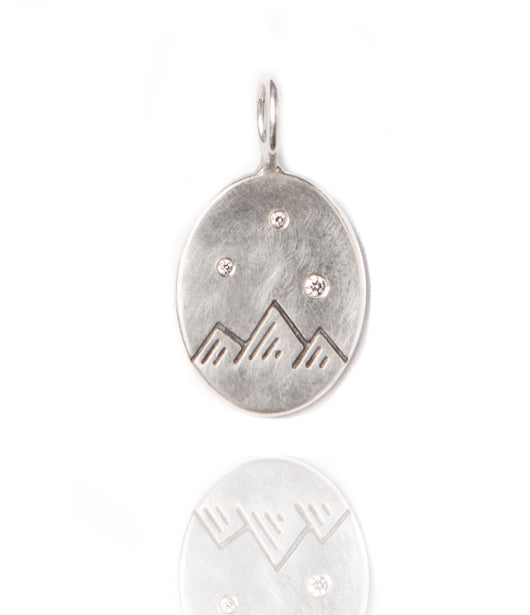 Heather Moore Mountain Stamp and Diamond Sterling Silver Oval Charm