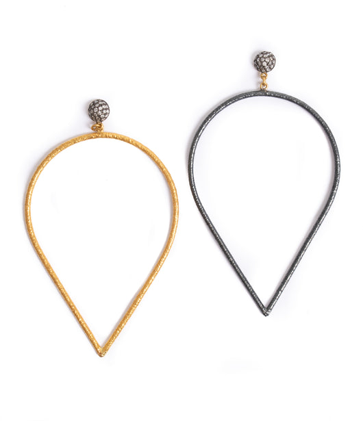 Ara 24kt Gold and Oxidized Silver Pear Dangle Earrings
