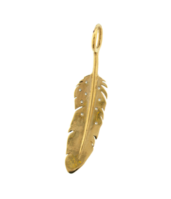 Heather Moore 14kt Yellow Gold and Patina Feather Charm with White Diamonds
